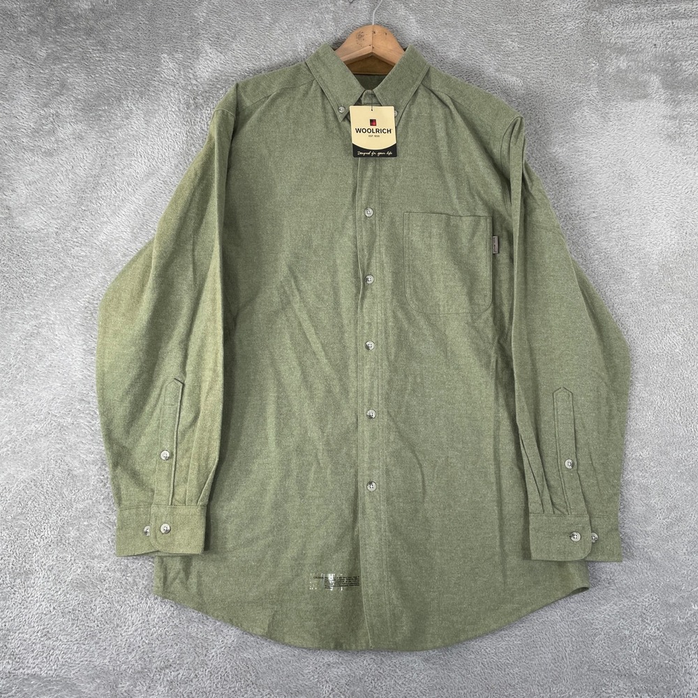 Woolrich Sportsman Shirt Mens Large Green Heather Chamois Button Down Flannel